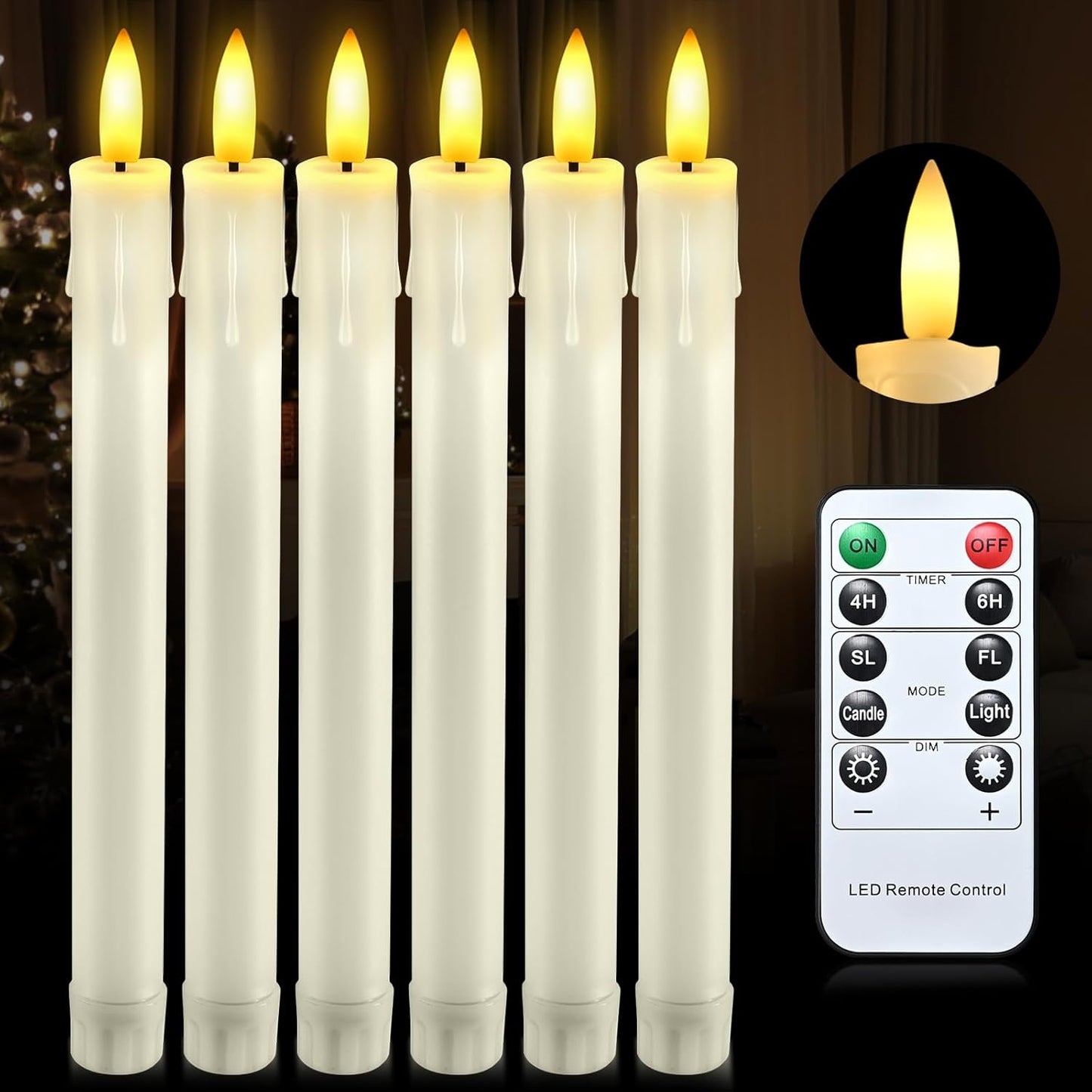 Velas LED sin llama 6 candelabros marfil parpadeo 3D