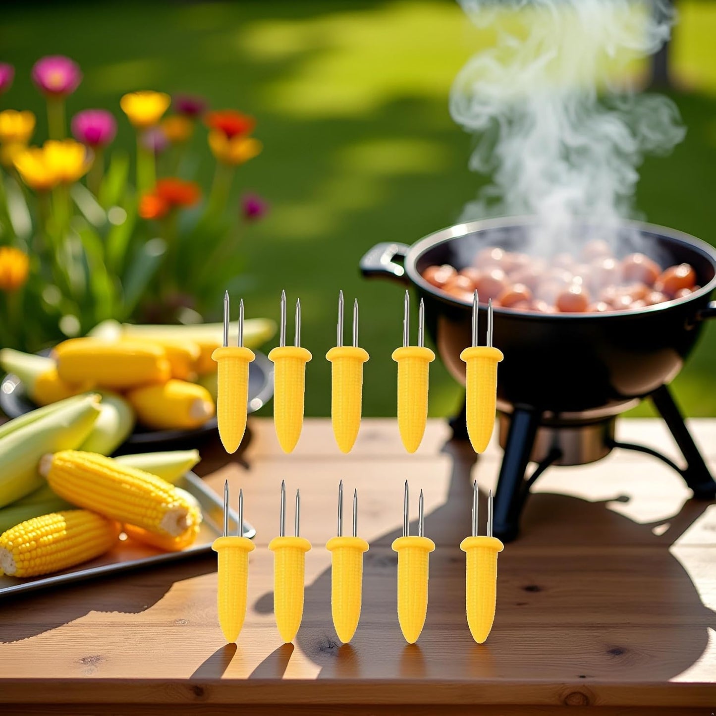 10 Soportes Acero Inox para Barbacoa Tenedor Brochetas