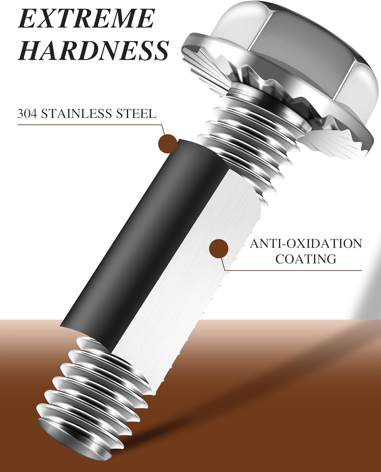 Set 10 Pzas Perno M8 Acero Inox 304 Hex con Brida