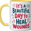Taza cerámica para cuidado de heridas WCN amarilla/blanca