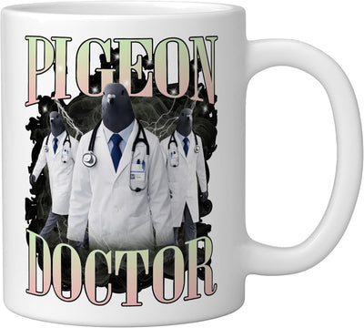 Taza cerámica Pigeon Doctor Avian Medical Team con diseño de pájaro blanco