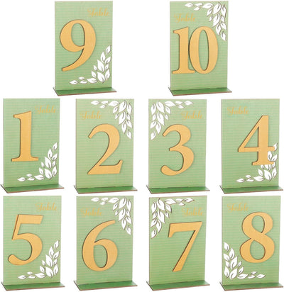 Números de mesa de boda con soporte, letreros de madera vintage rústicos en verde salvia