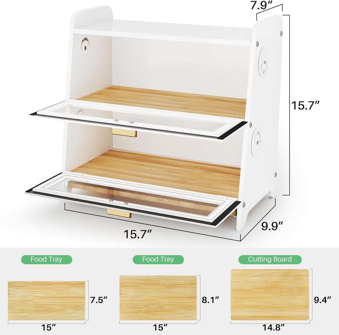 Recipiente para pan encimera cocina tabla bambú ajustable blanco
