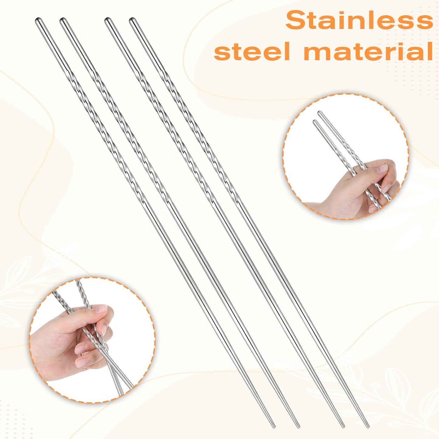 2 Pares Palillos Acero Inox 15.3pulg Antiderrap Reutilizables