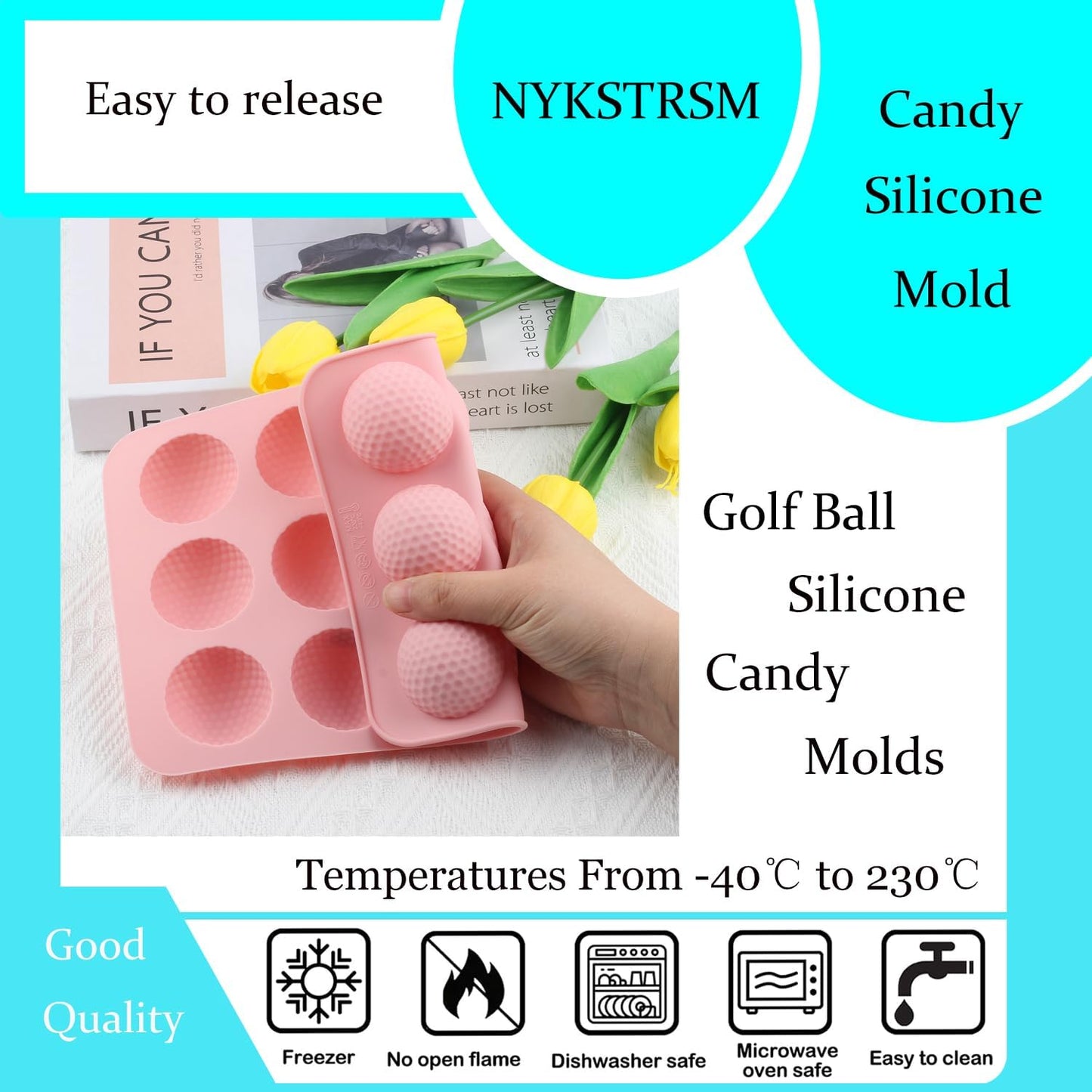 Moldes de silicona para golosinas y decoración de pastel en forma de bola de golf 3D
