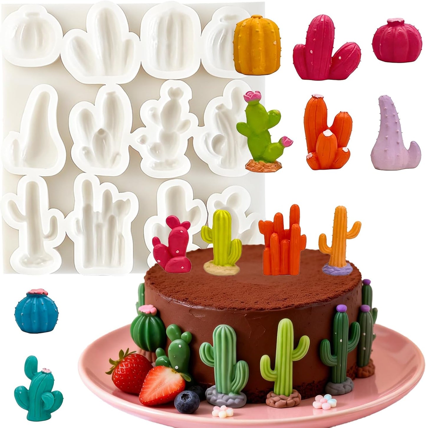 Molde silicona fondant cactus decoración cupcakes glaseado