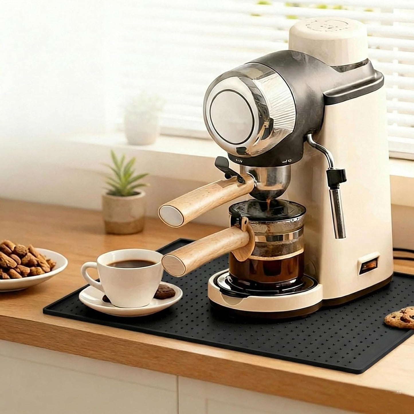 Tapete de café con bordes elevados de silicona 11.5 x 18.6 pulgadas