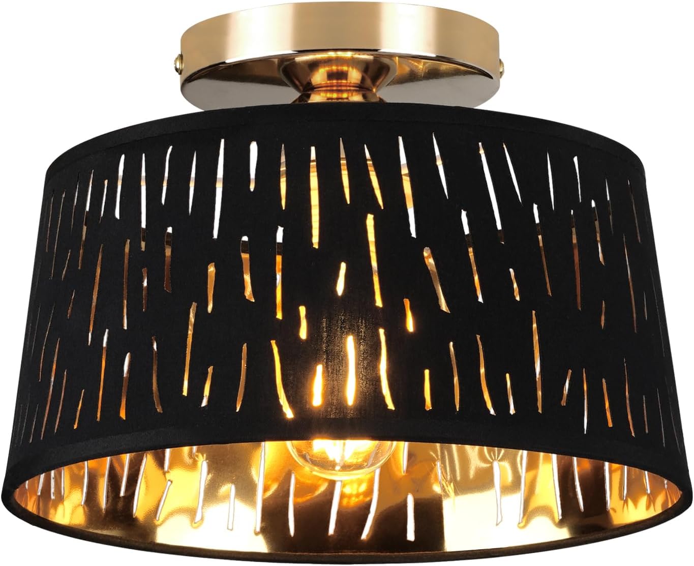 Lámpara techo moderna 10pulg pantalla lino negro base E26 dorada