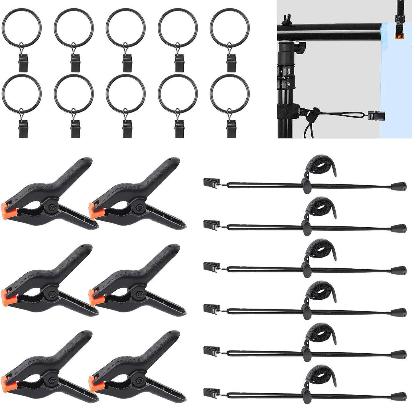 Pack 22 abrazaderas fondo estudio 10 anillo 6 resorte 6 cuero