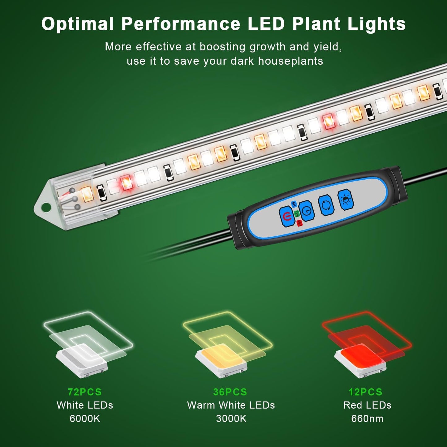 Tiras luz cultivo 16pulg 120 LED espectro completo 2 lámparas