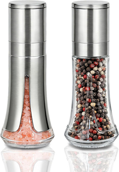 Molino de pimienta y sal Aelga de vidrio con boquilla de silicona y núcleo cerámico ajustable