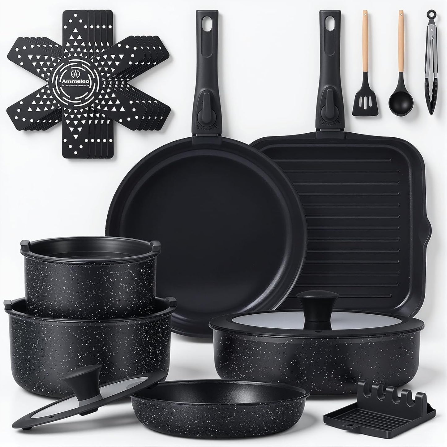 Set 21 Ollas Cerámica Antiadherente Mango Desmontable
