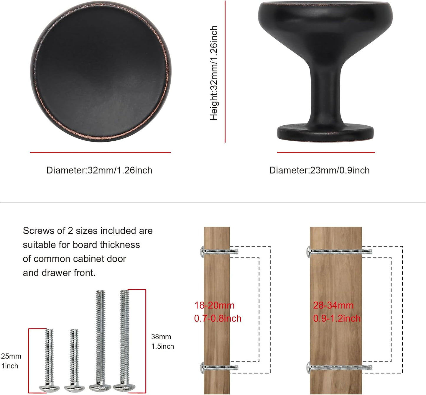 10 Pomas Bronce Aceitado para Gabinetes Cocina Dormitorio