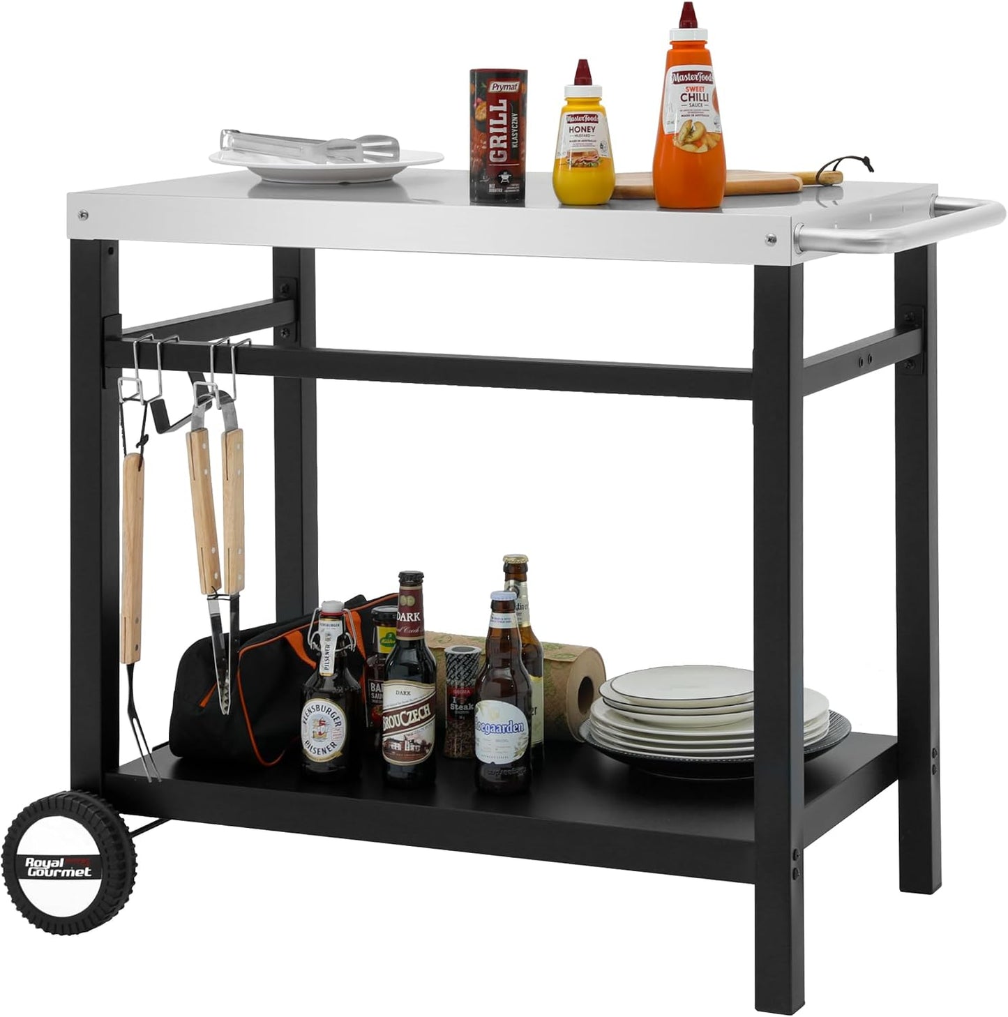 Carrito comedor acero inox doble estante plateado