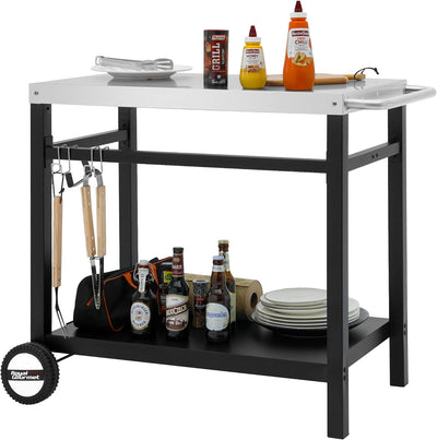 Carrito comedor acero inox doble estante plateado