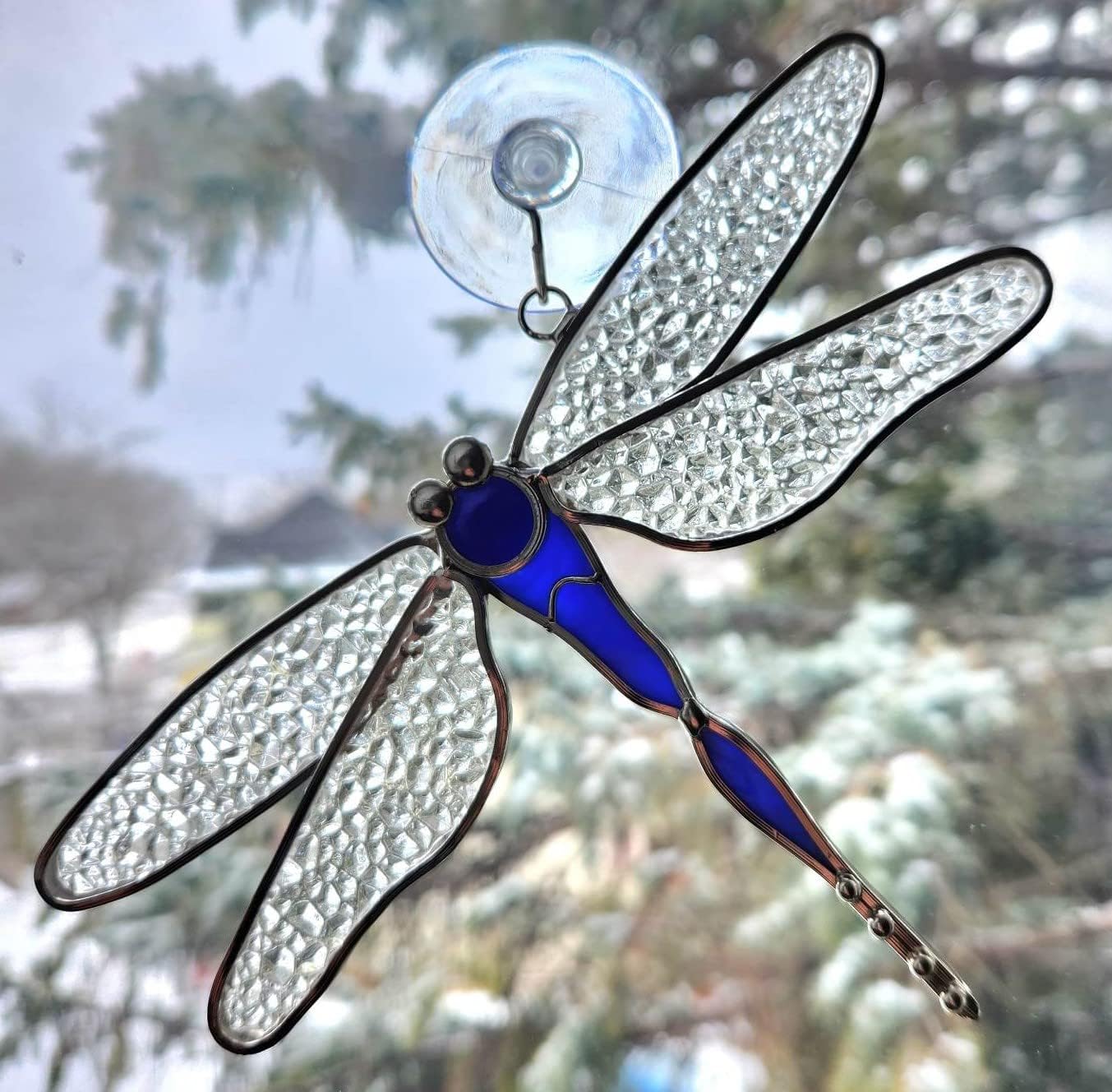 Atrapasoles libélula vidrieras cuerpo azul