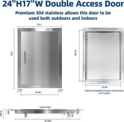 Puerta cocina acero inox 17x24pulg para armario exterior con asas
