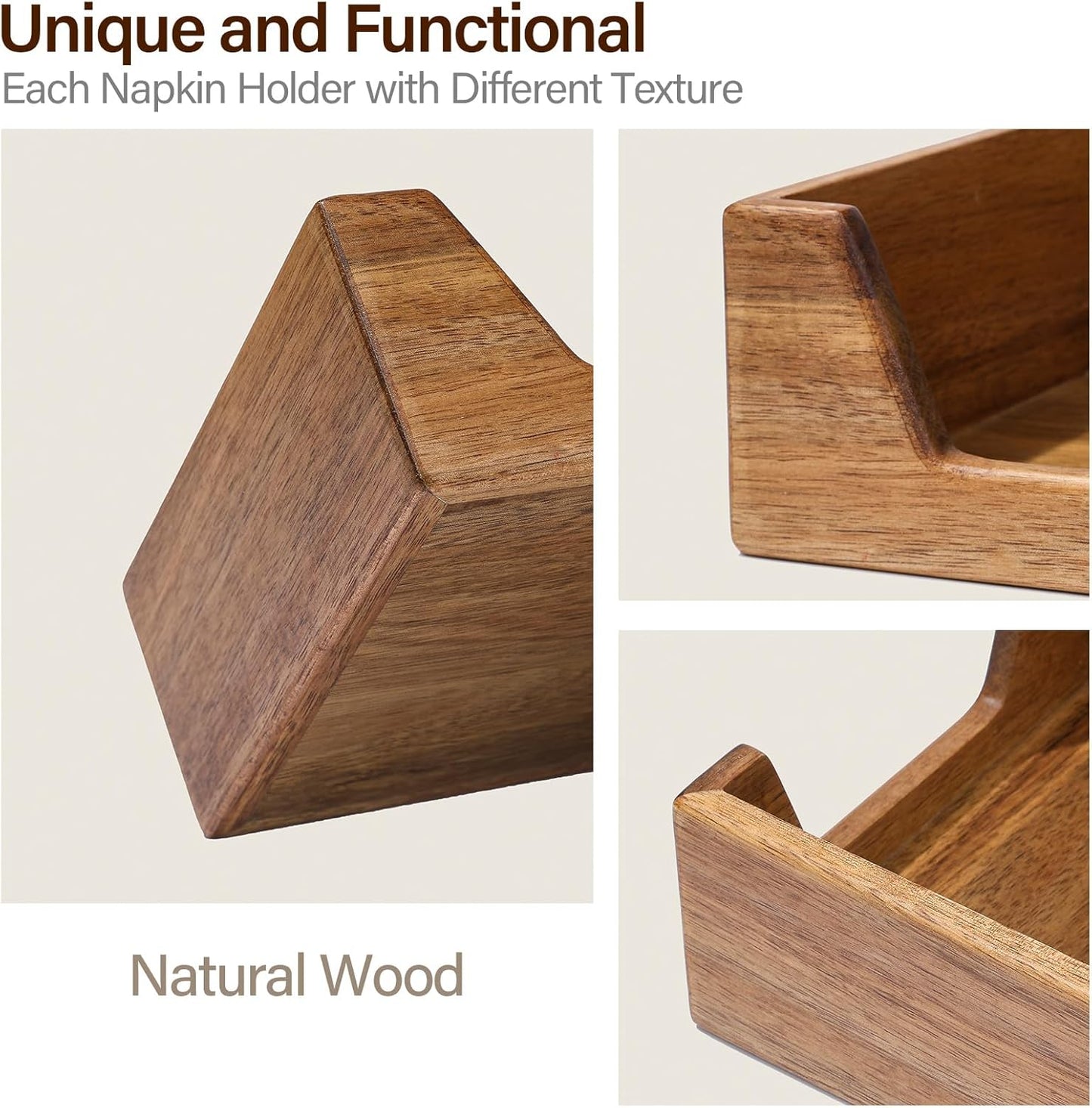 Porta servilletas de madera acacia para mesa estilo farmhouse con gran apertura