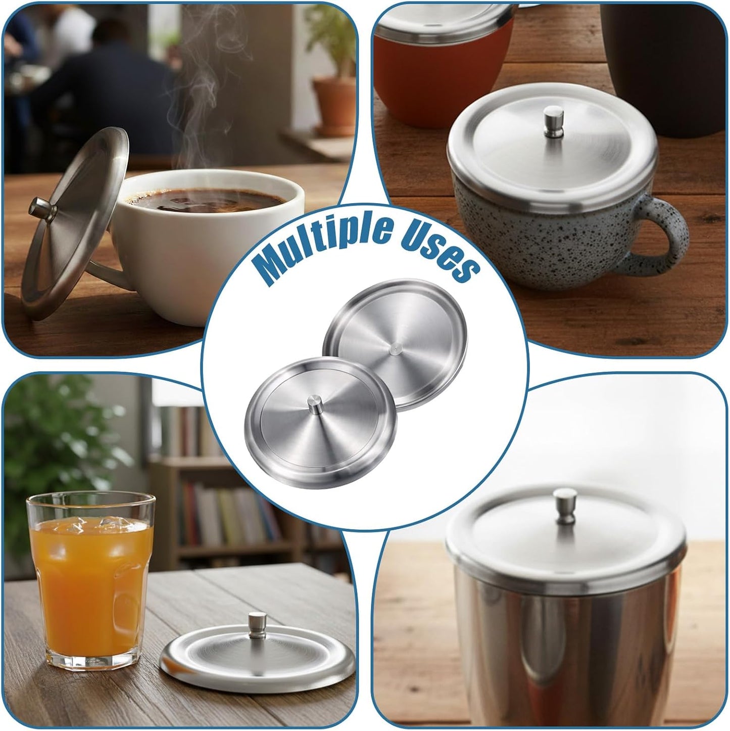 2 Tazones Acero Inox Tapas Universales 4.8pulg Plata