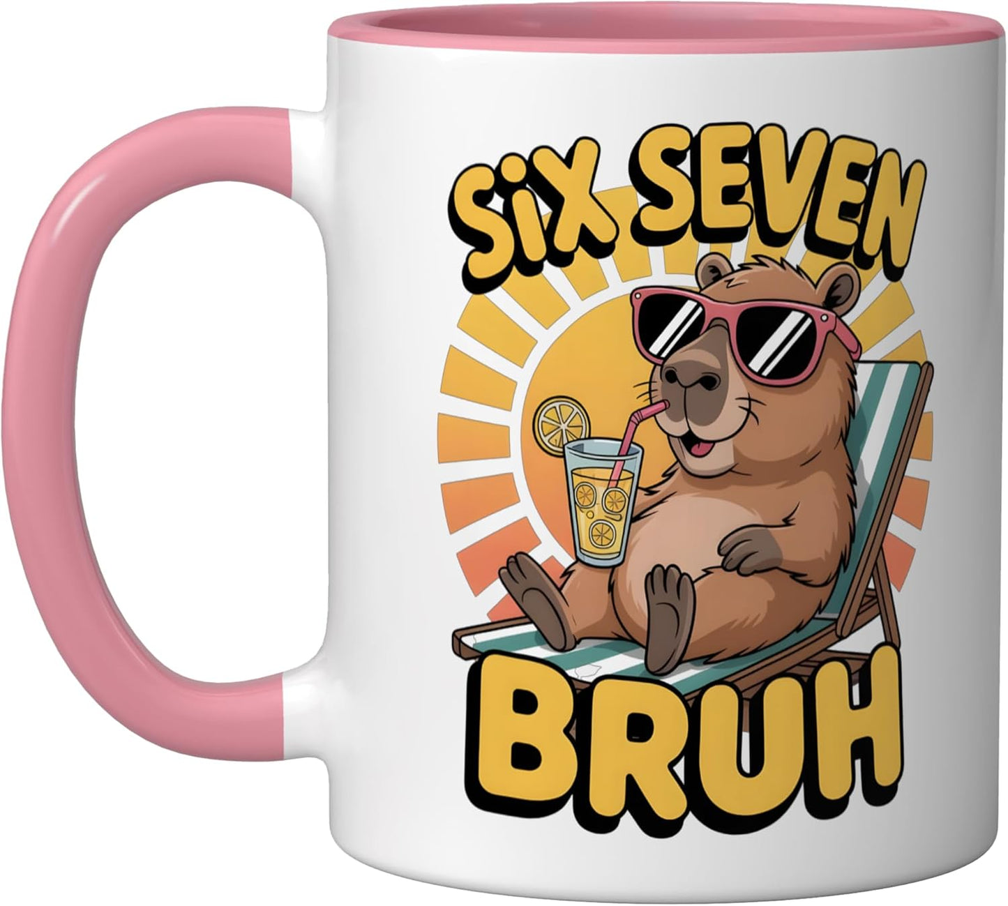 Taza Cerámica Capybara 67 Meme Niño Rosa/Blanco