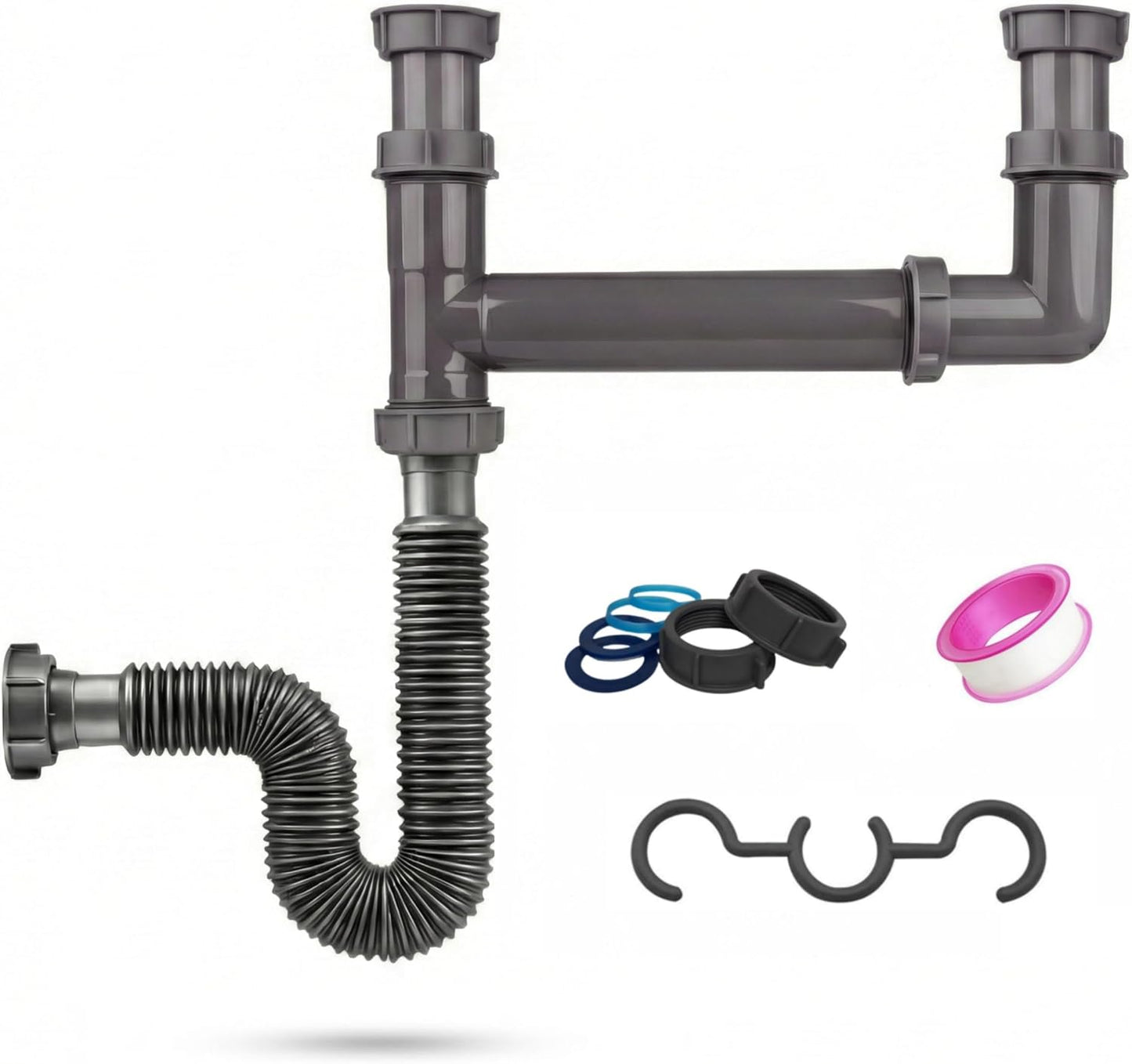 Kit drenaje cocina doble tazón desagüe 1.5" ancho ajustable