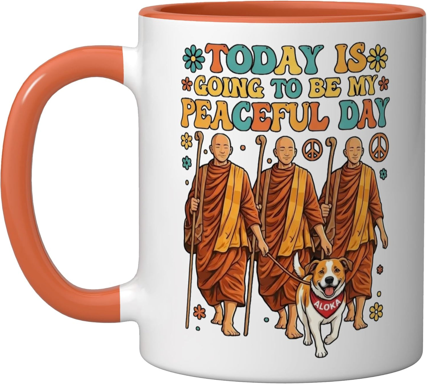 Taza Cerámica Caminata Espiritual Monje Orange/Blanco
