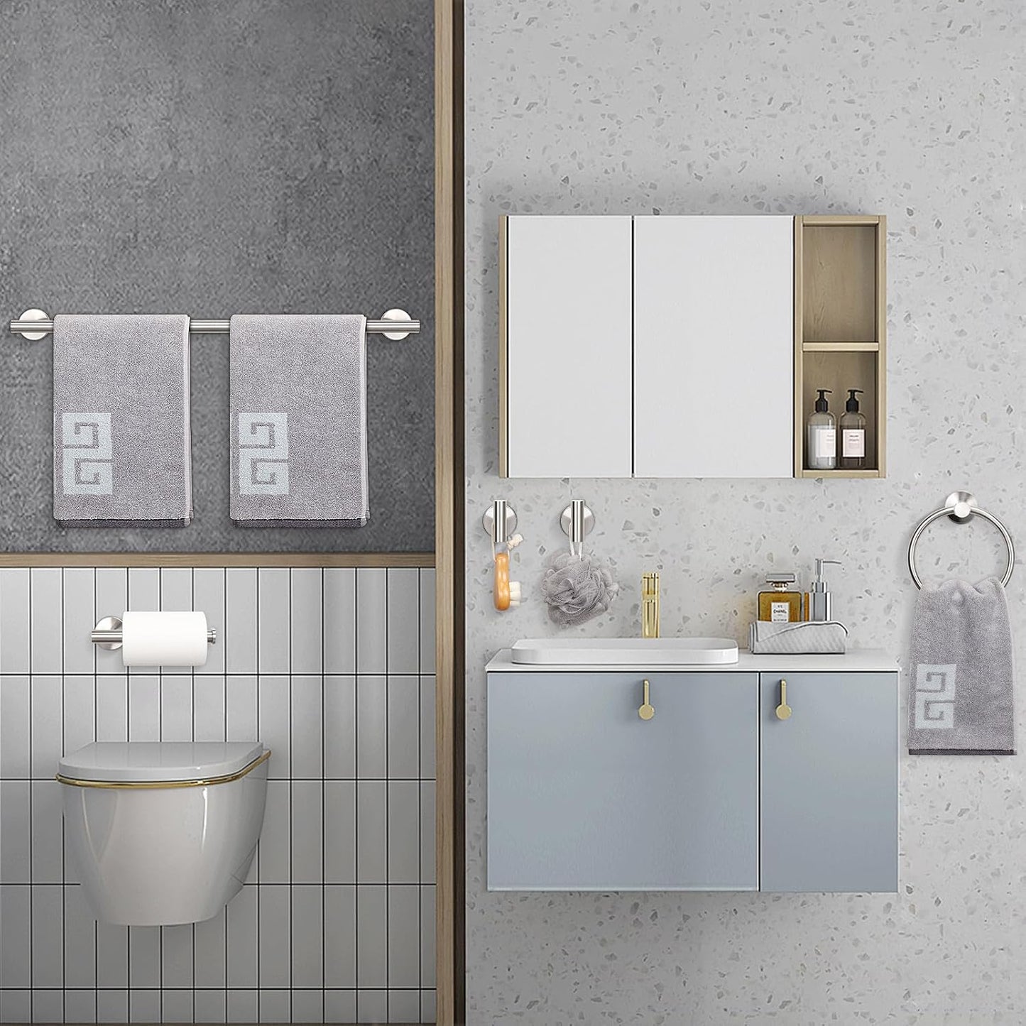 Set 10 Pzas Accesorios Baño Acero Inox 24pulg Barra Toalla