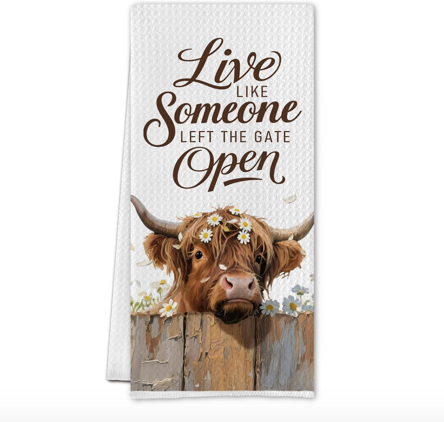 Toallas de cocina rústicas de vaca de las montañas Live Like Someone Left The Gate