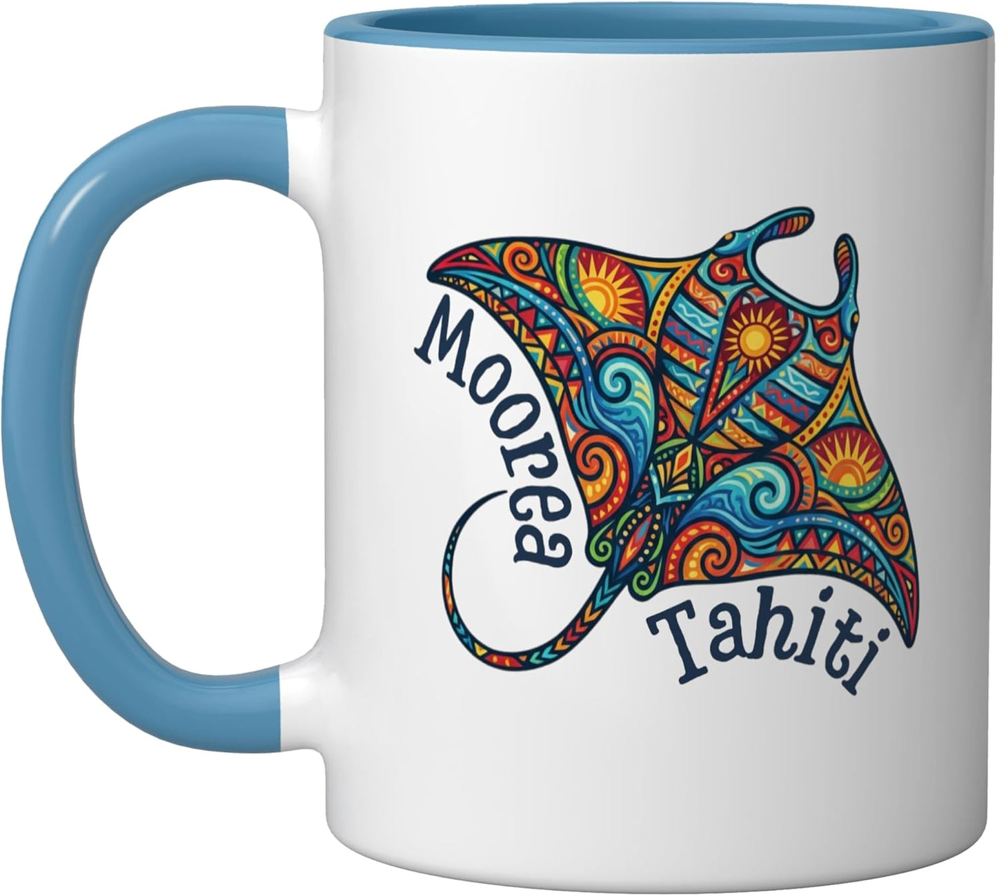 Taza cerámica Moorea Tahiti Francia Polinesia azul/blanco