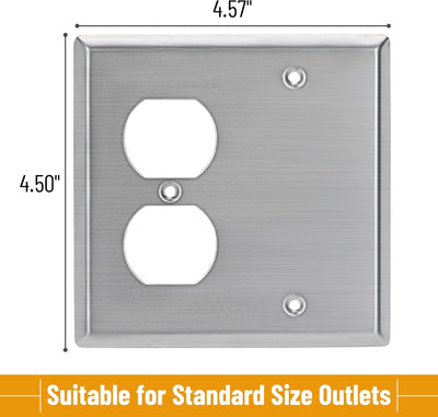 Placa pared dúplex acero inox 4.5x4.57pulg tamaño estándar