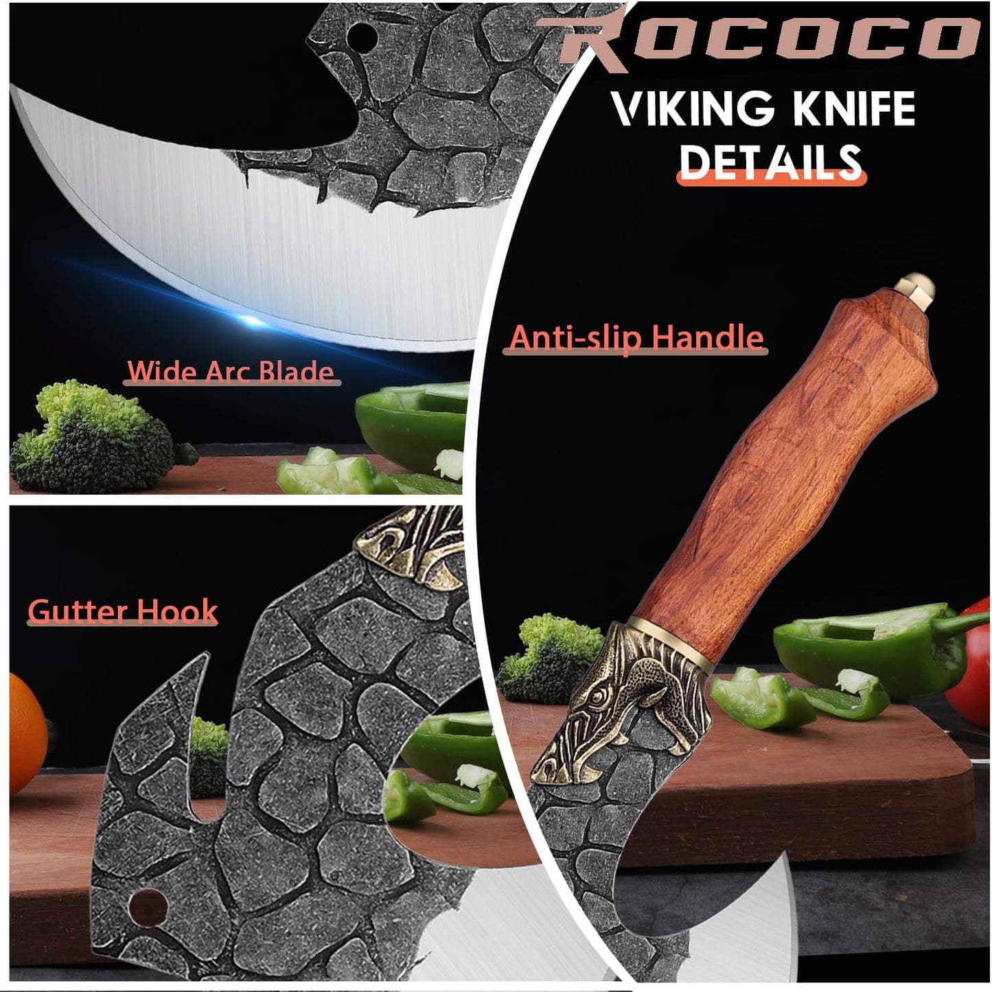 Cortador pizza Ulu cuchillo vikingo dragón multiuso