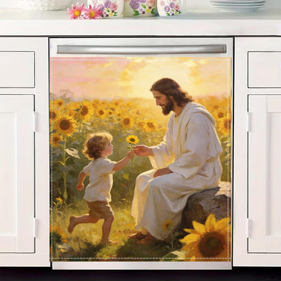 Funda magnética lavavajillas diseño Jesús girasol tela impermeable