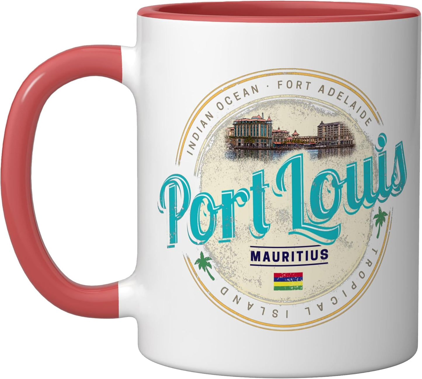 Taza Cerámica Port Louis Mauricio Estilo Retrô Rojo Blanco