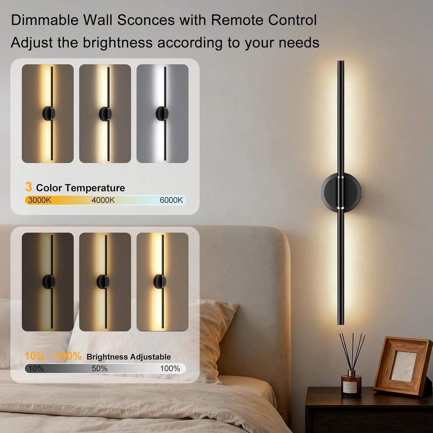 2 Apliques Pared LED Recargable 8000mAh Control Remoto