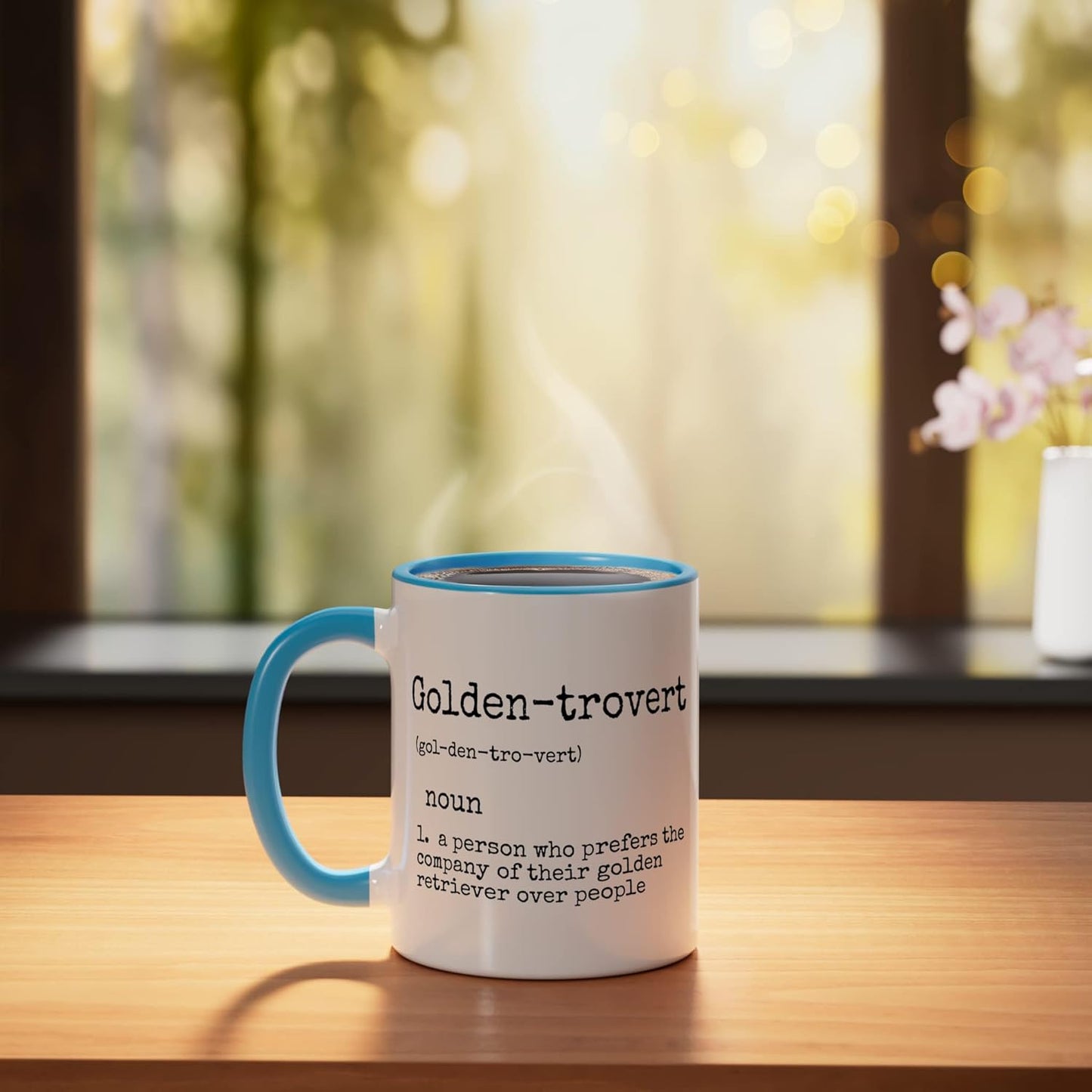 Taza cerámica para amante del perro Golden Retriever azul/blanco