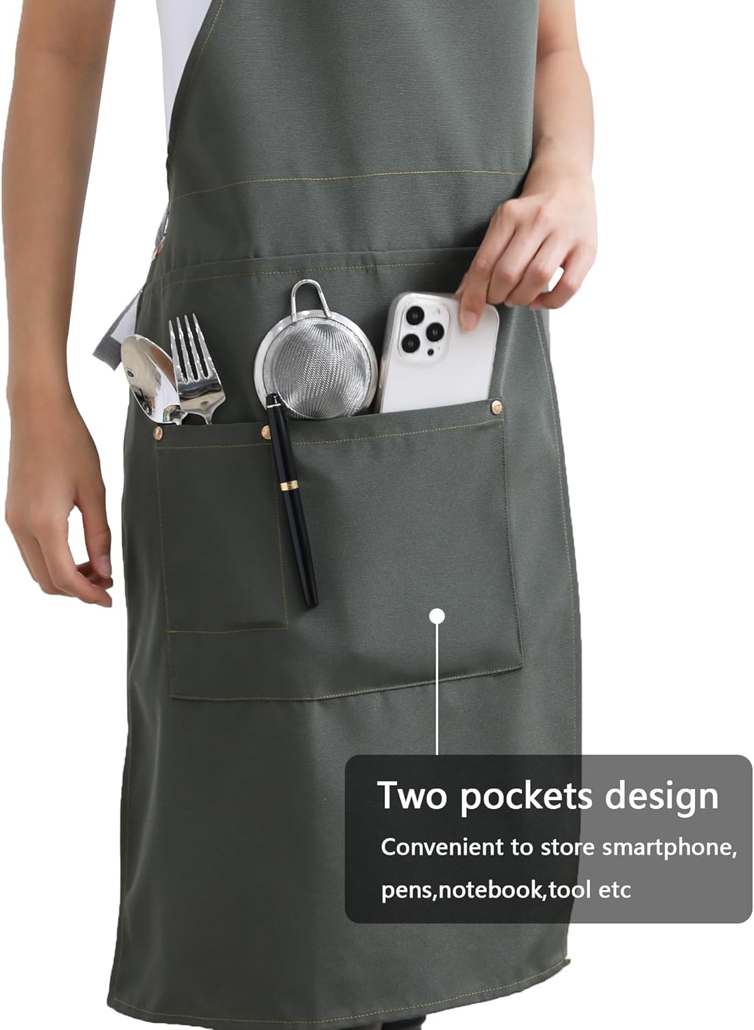 Delantal de cerámica con pierna dividida y bolsillos para cocina, hornear y jardinería