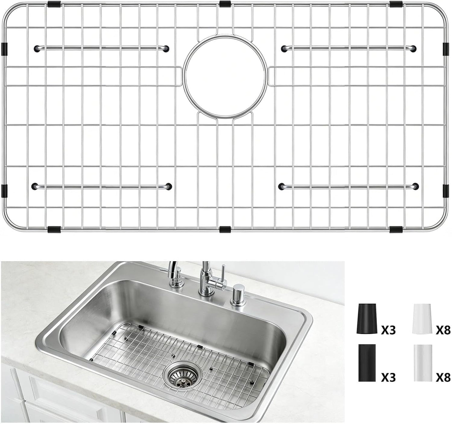 Rejilla acero inox 304 para fregadero patas goma 26x14