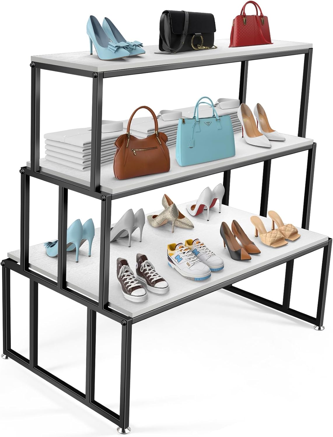 Mesa de exhibición 3 niveles con soporte elevador para zapatos