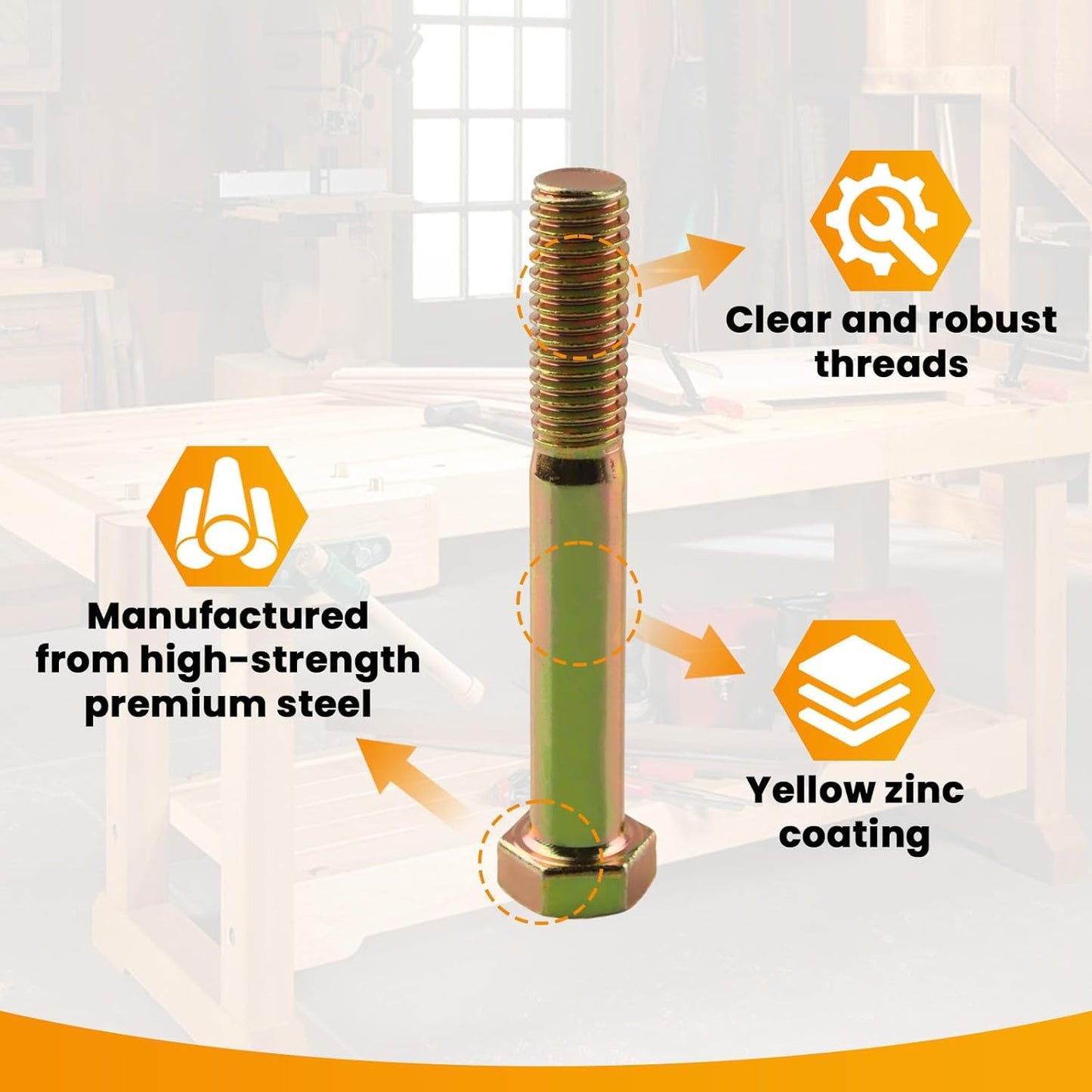 Tornillos acero grosor 1/2-13x3.5pulg 10uds