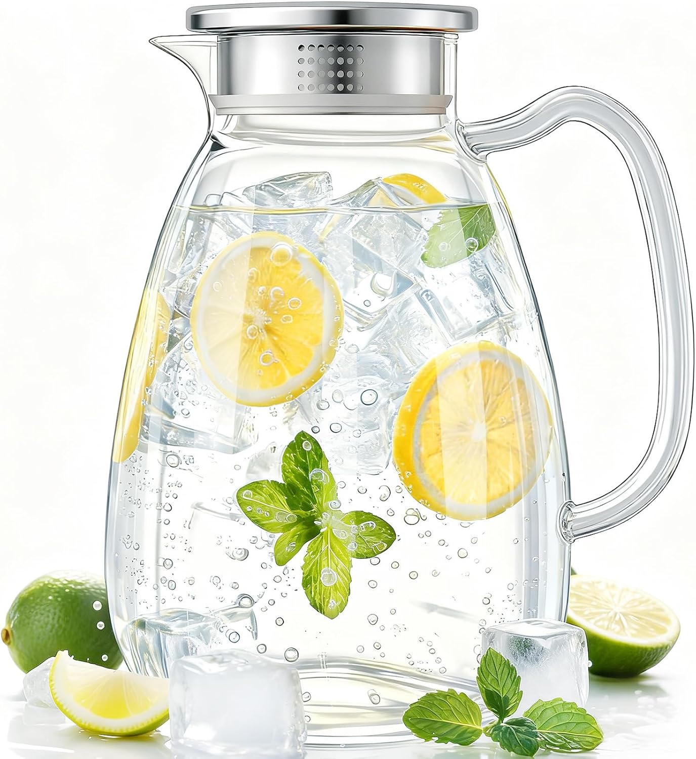 Jarra de vidrio borosilicato con tapa de acero inoxidable 2.2L
