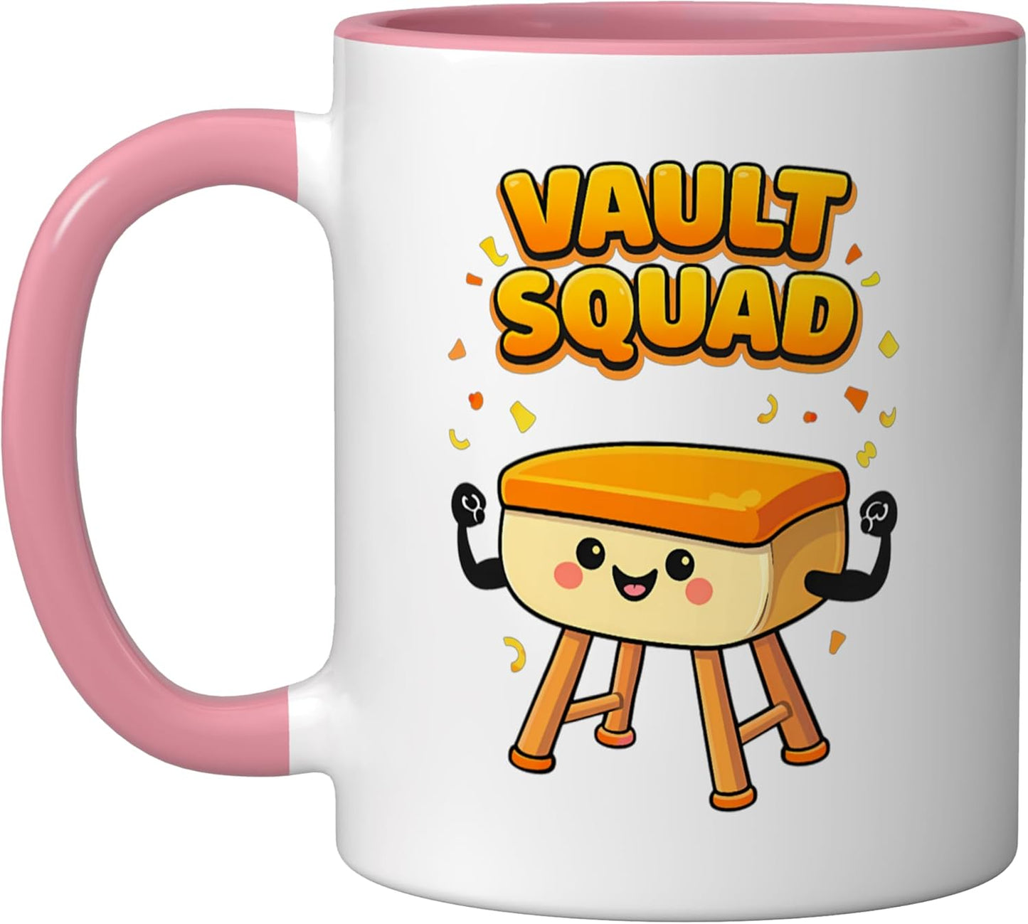 Taza cerámica kawaii para gimnasia Vault Squad rosa/blanca