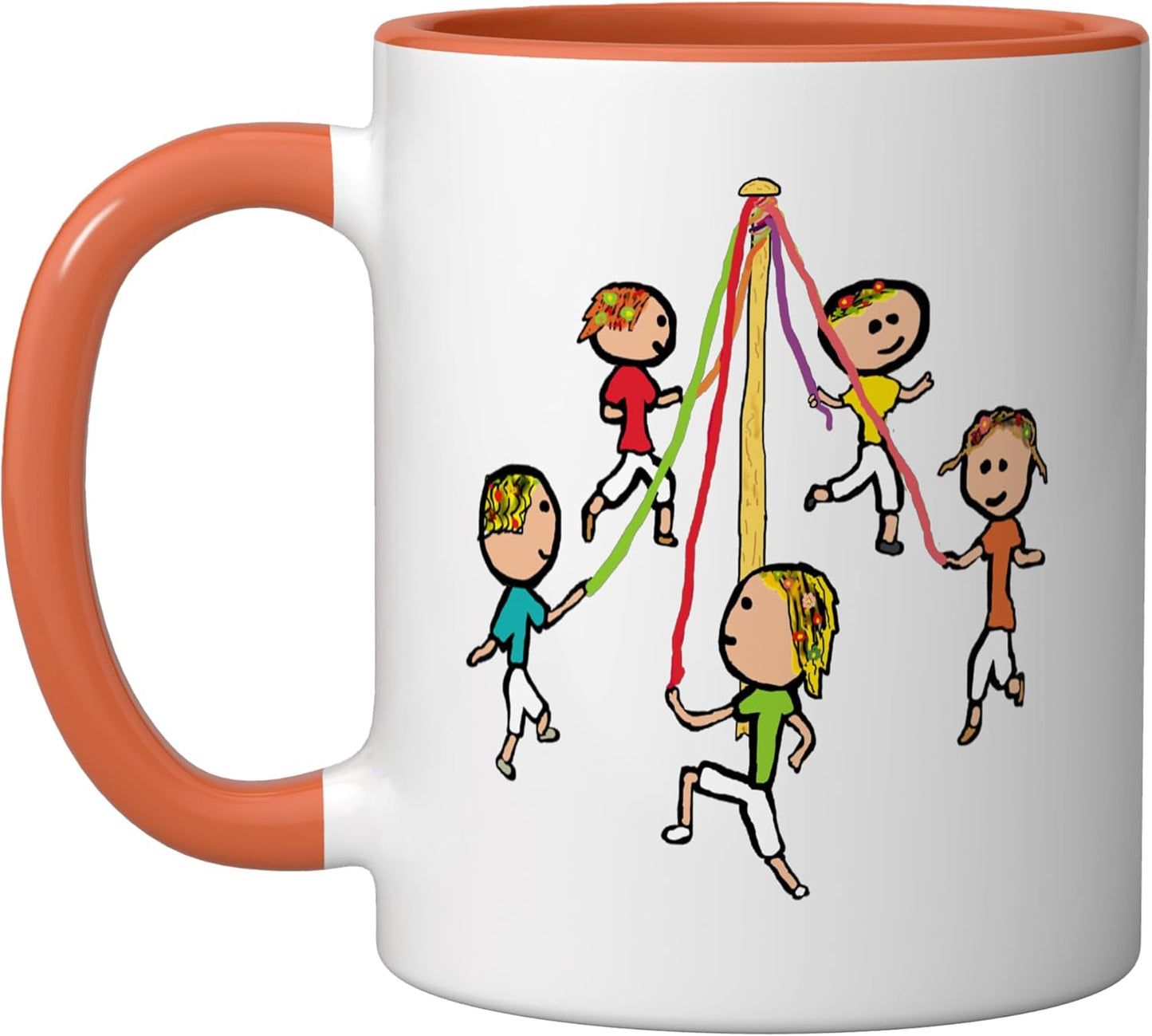 Taza de cerámica para baile Maypole, naranja/blanca