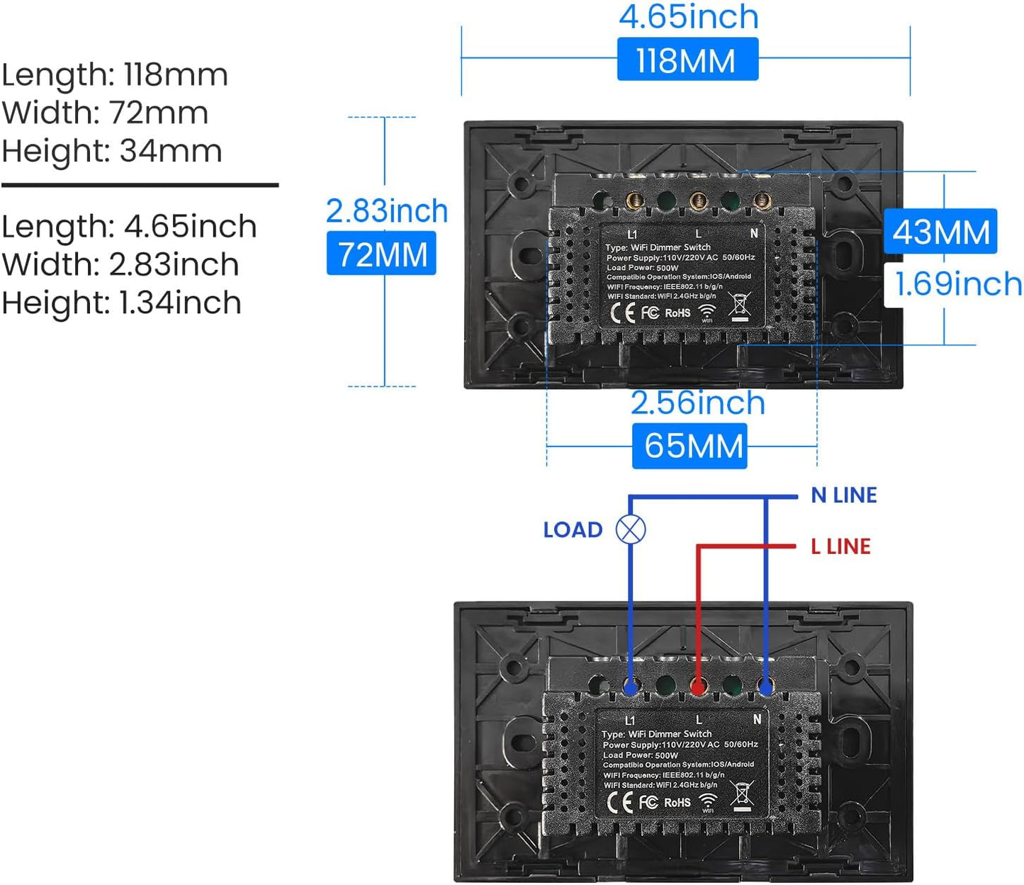 Interruptor atenuación inteligente con panel vidrio templado