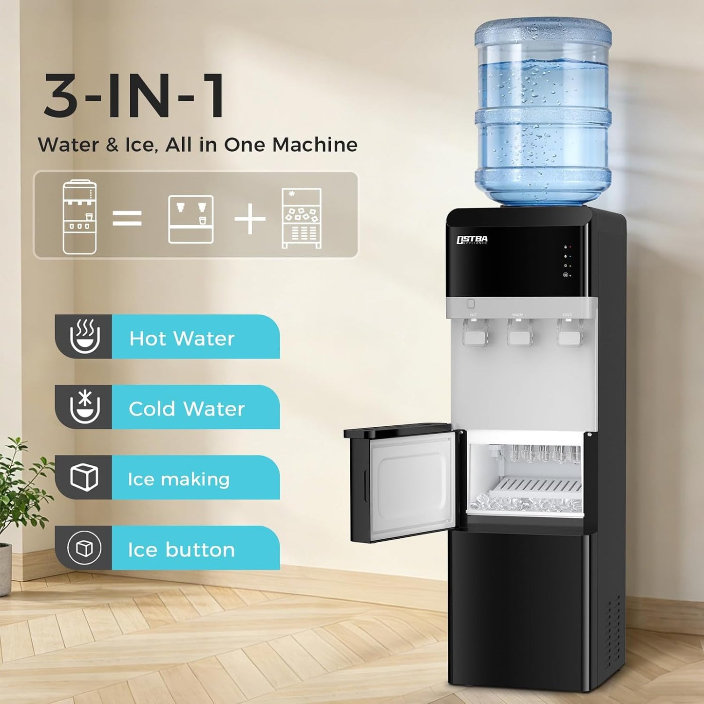 Dispensador agua con hielera 4en1 carga superior botella 3-5gal