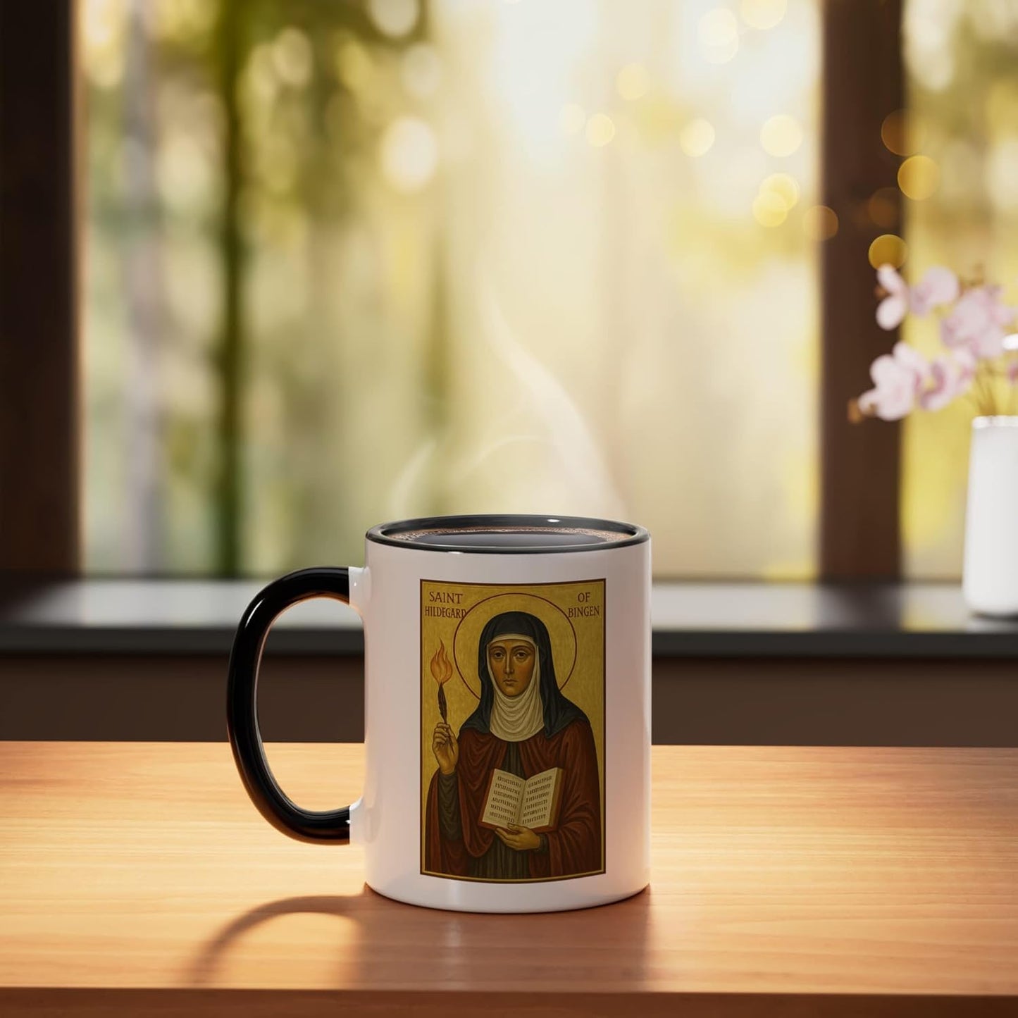 Taza cerámica Santa Hildegard Bingen negro/Blanco