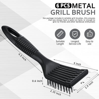 6 Cepillos Parrilla 8pulg Acero Inox para Limpieza Rejilla