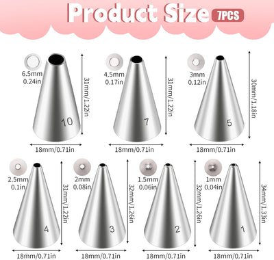 7 Pzas Puntas Tubo Redondo Acero Inox para Glaseado Cupcakes