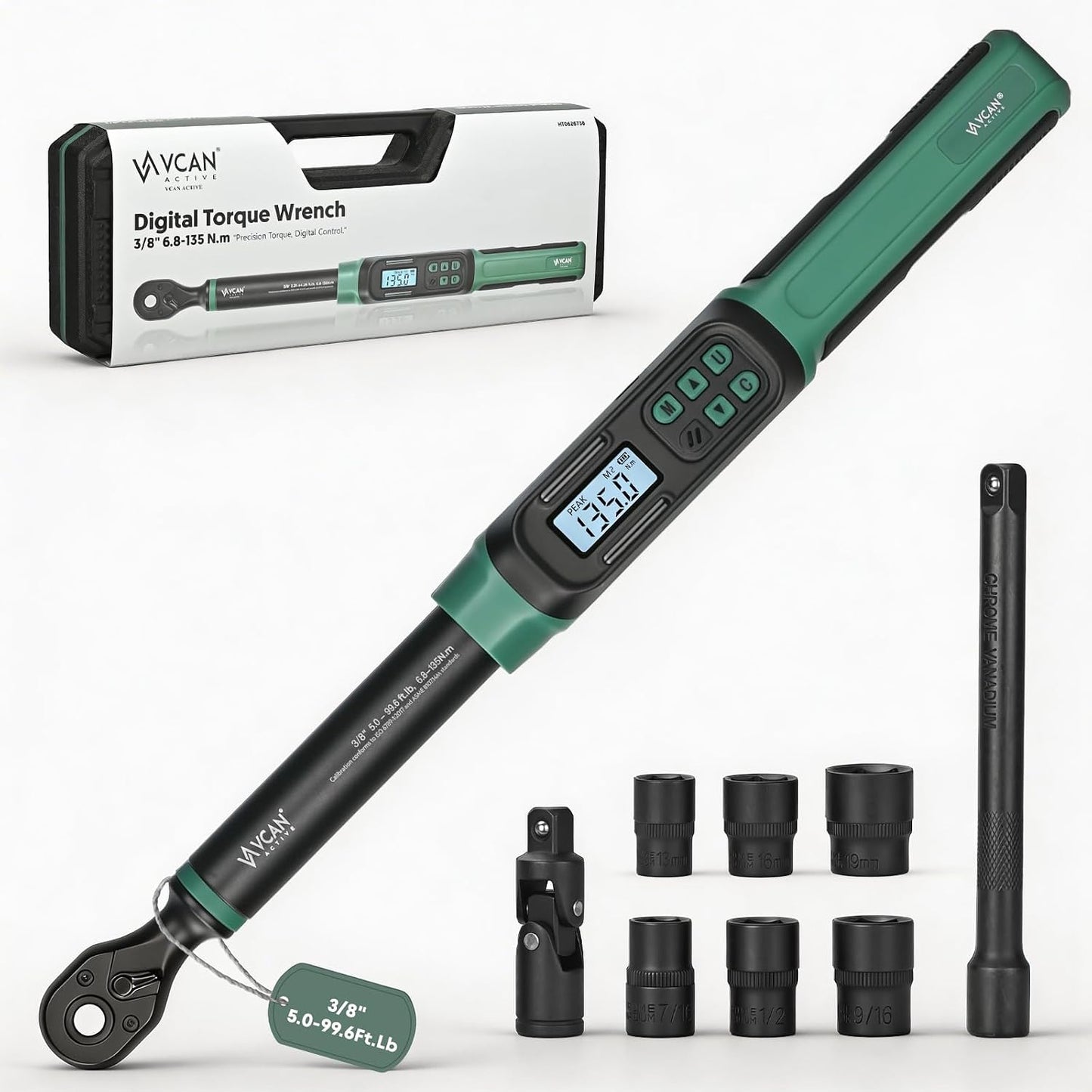 LLave de torque digital 3/8'' 17pulg 5-100 Ft.Lb con buzzer y LED