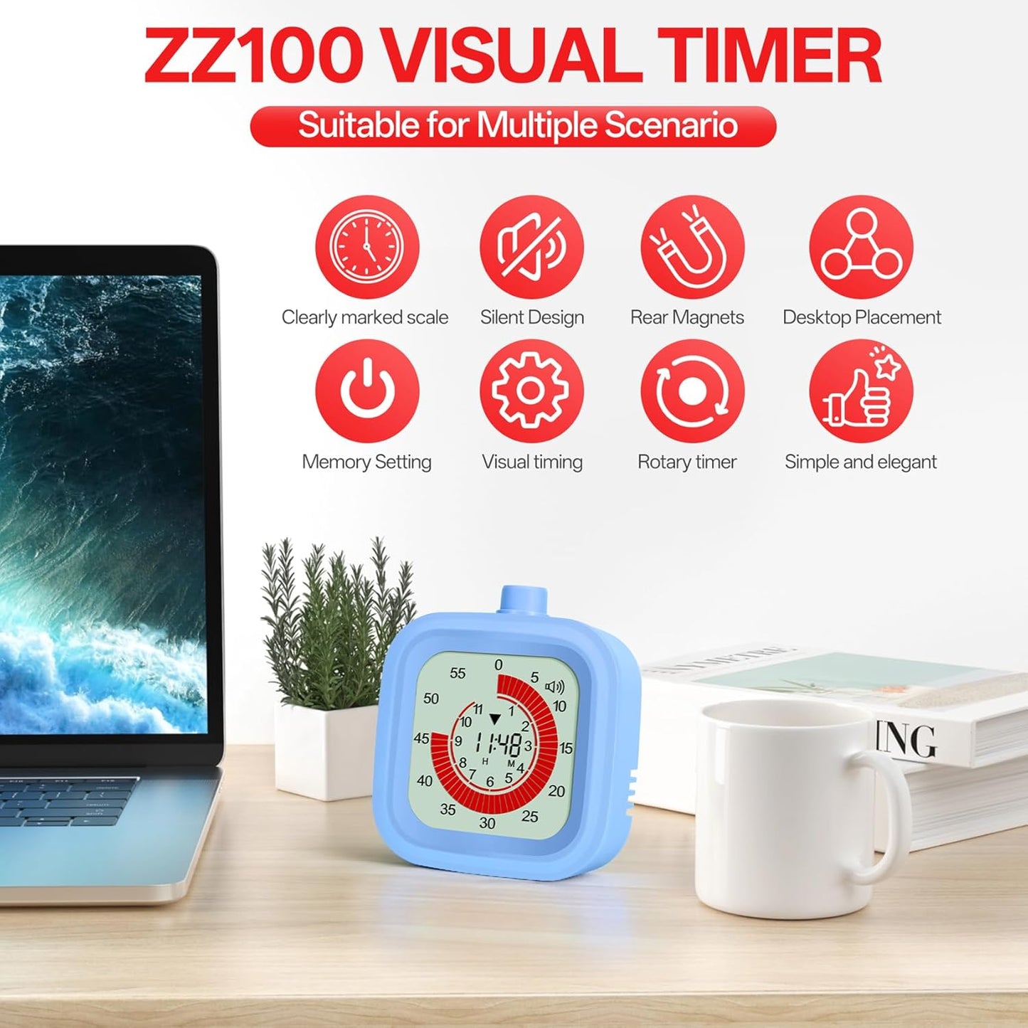 Temporizador visual digital para niños 12 horas negro