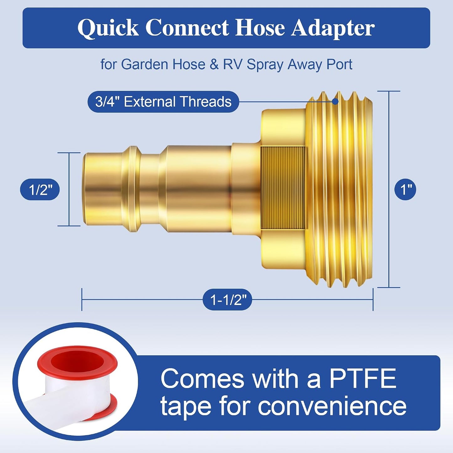 Adaptador conector rápido 1/2 pulg para manguera jardín 3/4 pulg